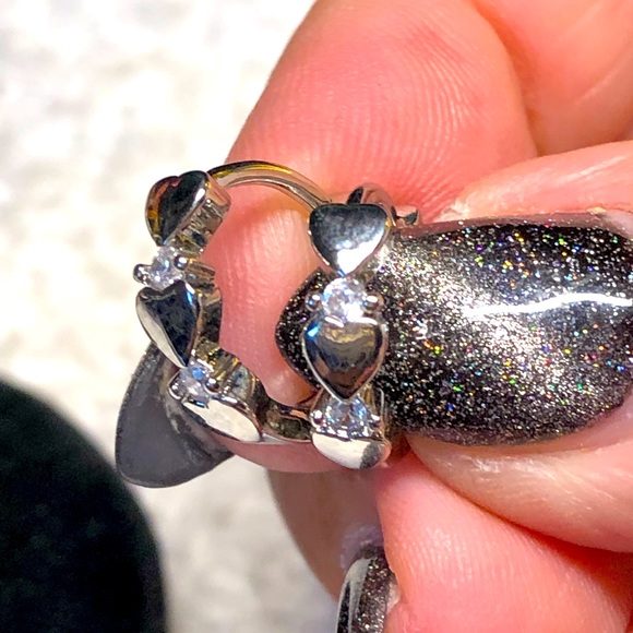 Small dainty hoop heart earrings/huggies-new, never worn - Picture 2 of 7